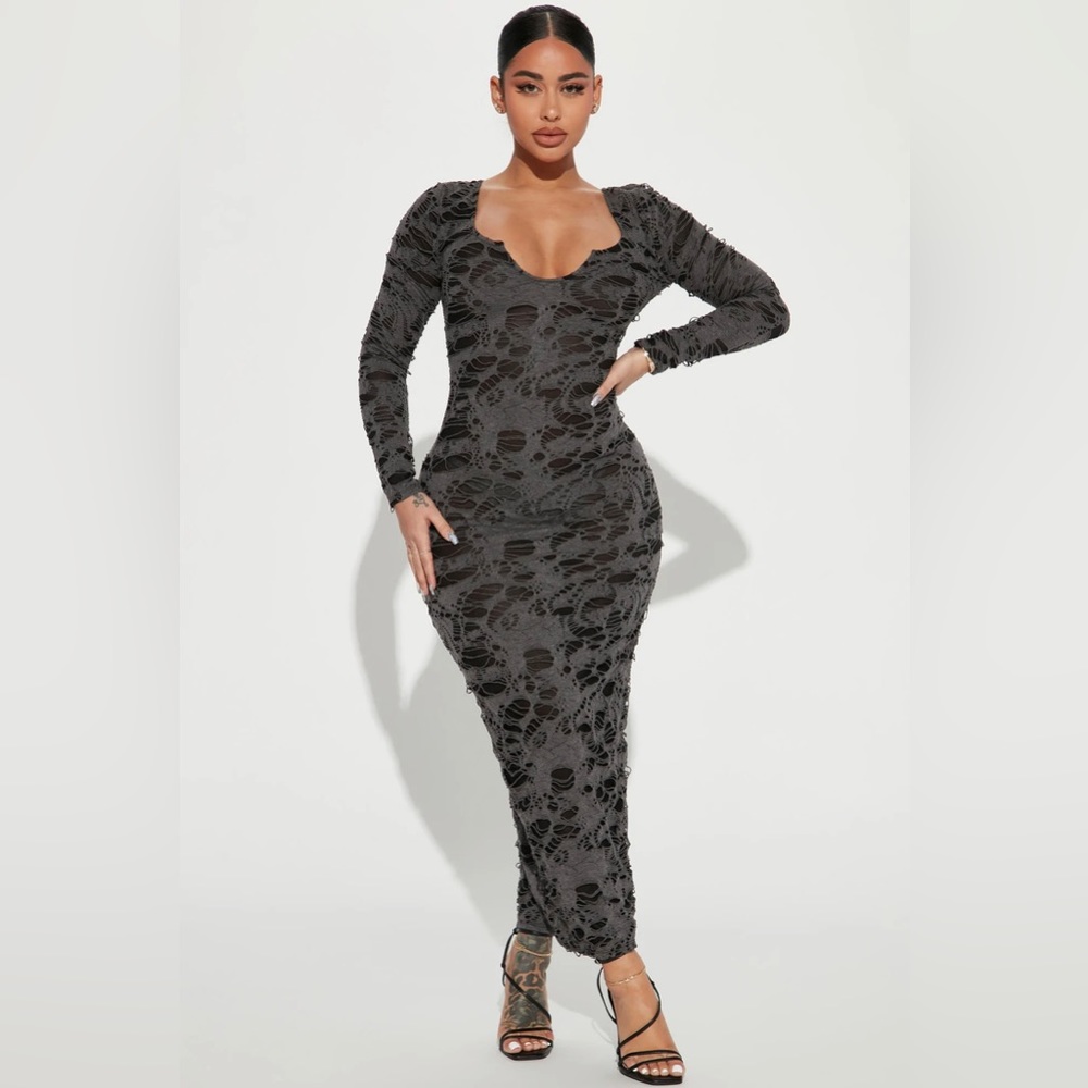 Distressed Maxi Dress - Charcoal